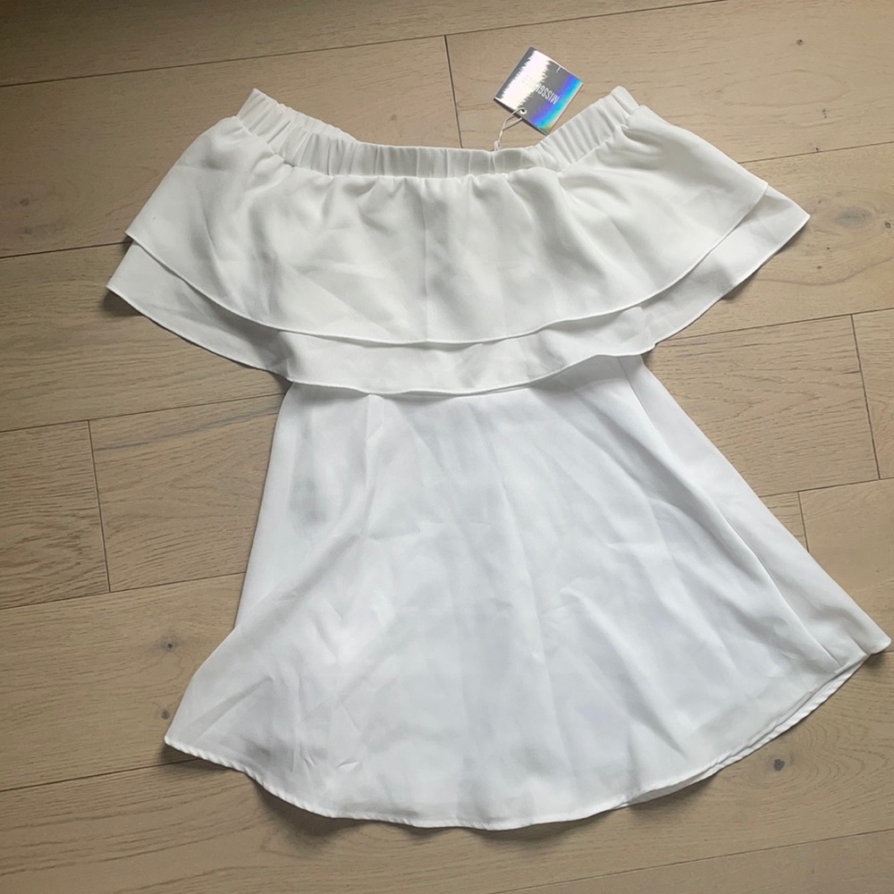 Ruffle Layer Bardot Swing dress white